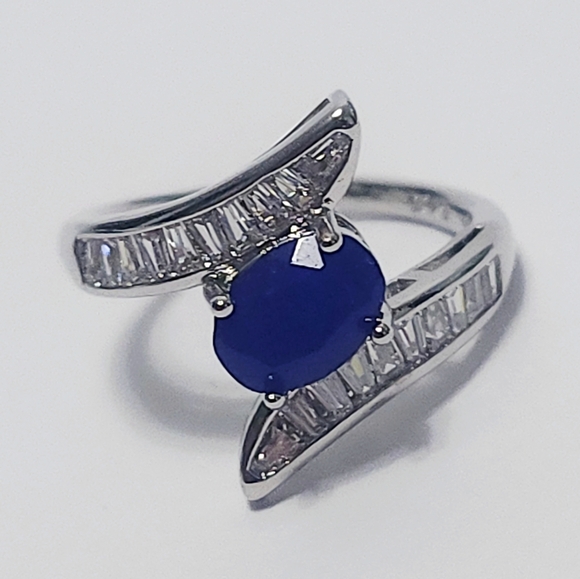 1.75 ctw Sapphire Silver Ring  size 7.25 - Picture 7 of 11